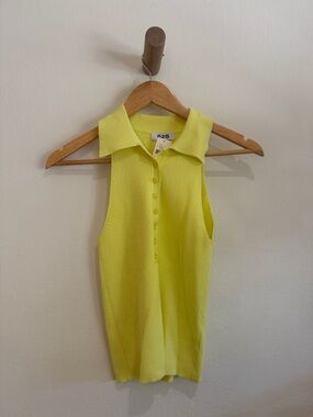 525 America Neon Yellow Ribbed Sleeveless Polo Tank